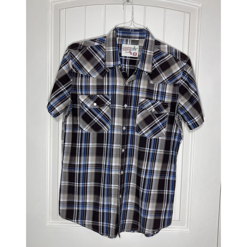 JNCO Crown Brand Multicolor Plaid Western Shirt Mens M‎ Y2K Skater Workwear Snap